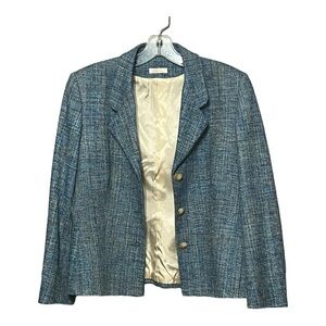 Bowdon Women's Single-Breasted Tweed Blazer Blue Vintage Made In The USA Medium